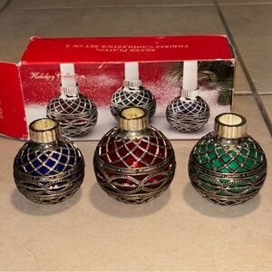 Godinger Glass Balls w/ Silver Plated Overlay Candle Holders Red Blue Green